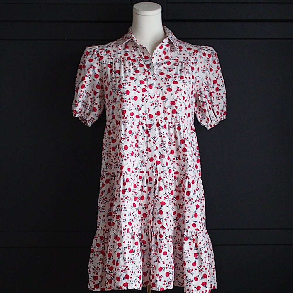 Eliza J | 100% Cotton Floral Puff Sleeve Shirt Dress